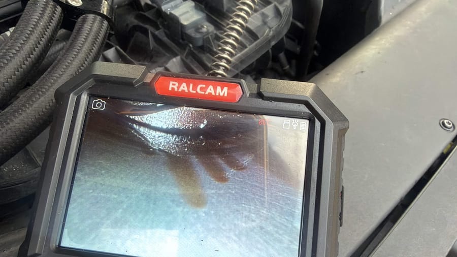Borescope screen showing inside a cylinder